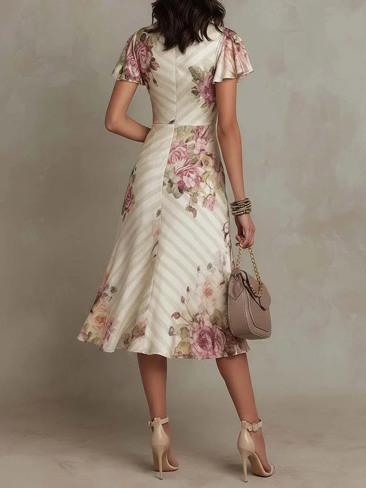 Alba | Elegante Abito Midi Drappeggiato a Fiori