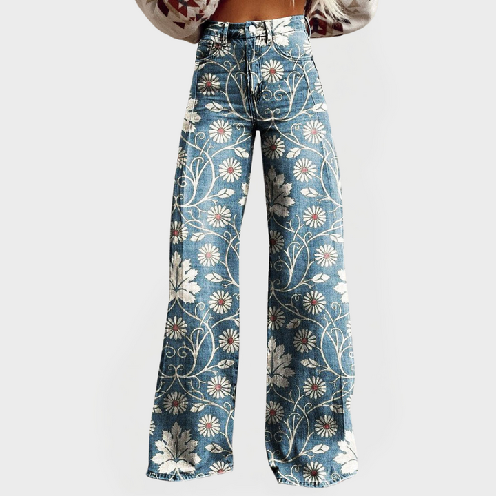 Pantaloni floreali alla moda con gamba larga