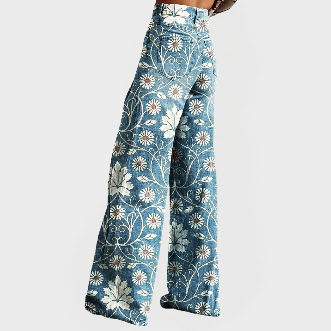 Pantaloni floreali alla moda con gamba larga
