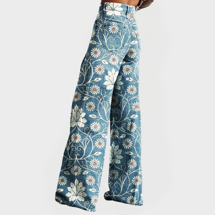 Pantaloni floreali alla moda con gamba larga