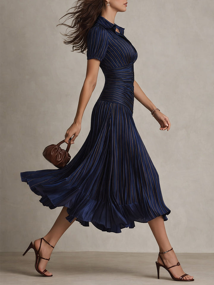 Adriana - Abito Midi in Satin a Righe Retro