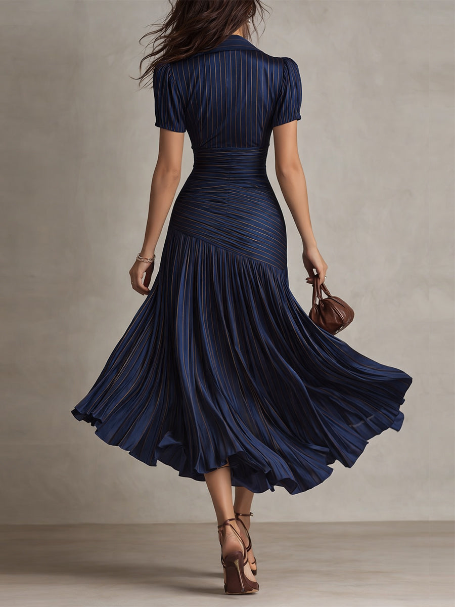 Adriana - Abito Midi in Satin a Righe Retro
