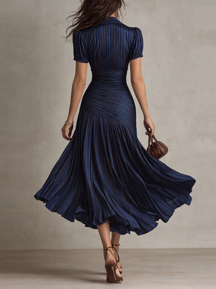 Adriana - Abito Midi in Satin a Righe Retro