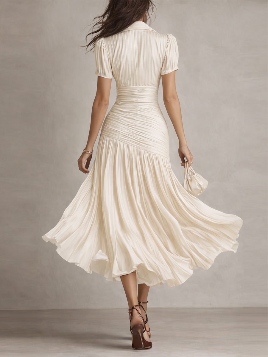 Adriana - Abito Midi in Satin a Righe Retro