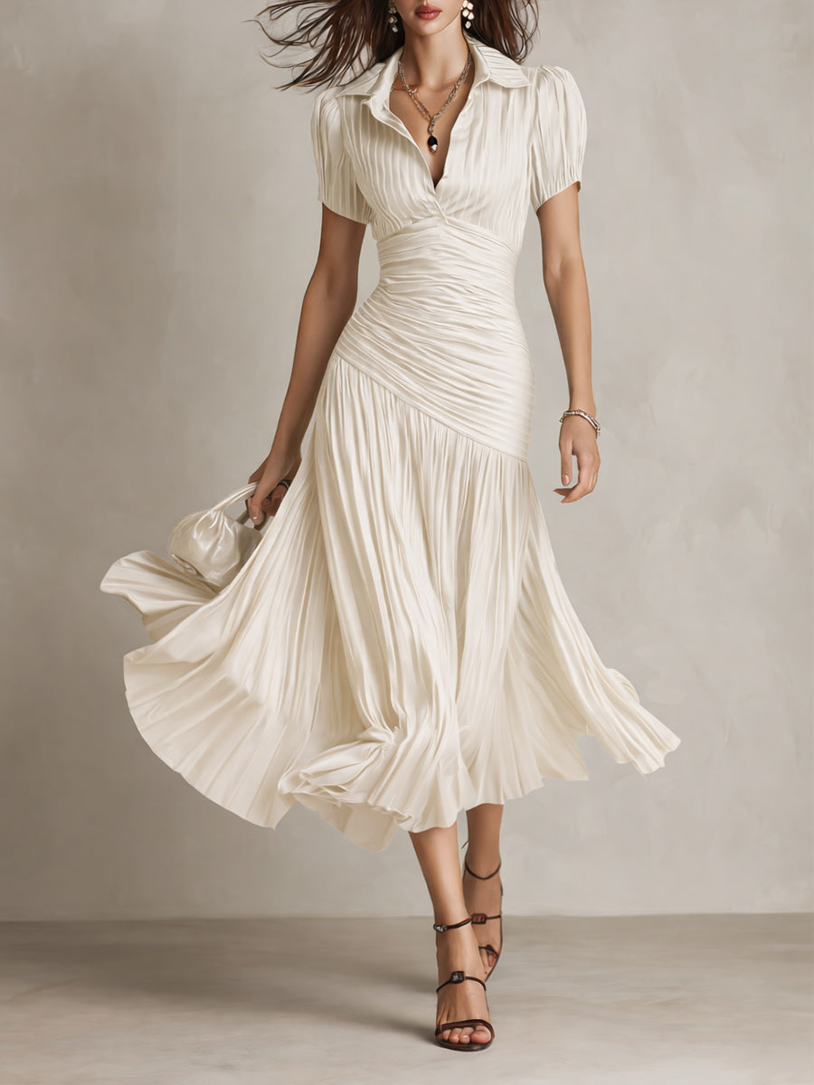 Adriana - Abito Midi in Satin a Righe Retro