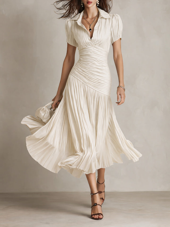 Adriana - Abito Midi in Satin a Righe Retro