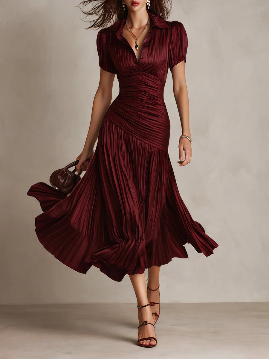 Adriana - Abito Midi in Satin a Righe Retro