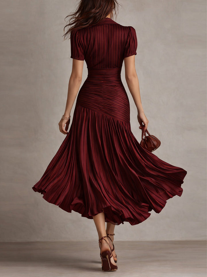 Adriana - Abito Midi in Satin a Righe Retro