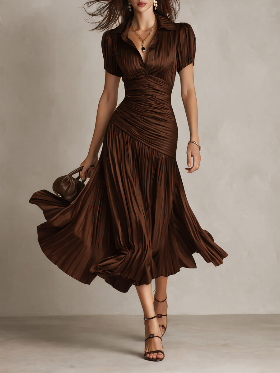 Adriana - Abito Midi in Satin a Righe Retro