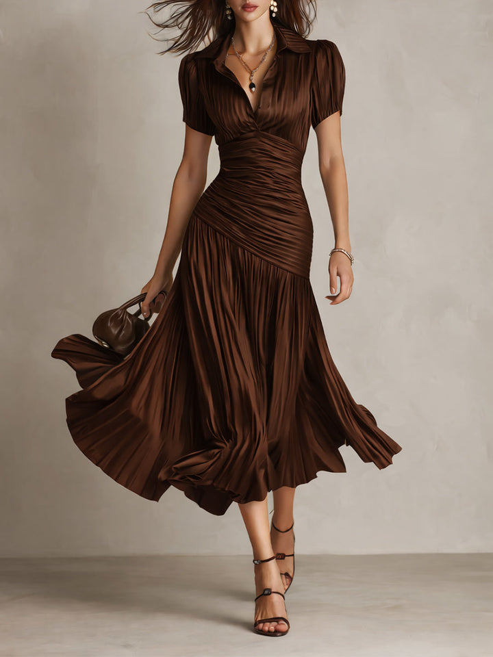 Adriana - Abito Midi in Satin a Righe Retro