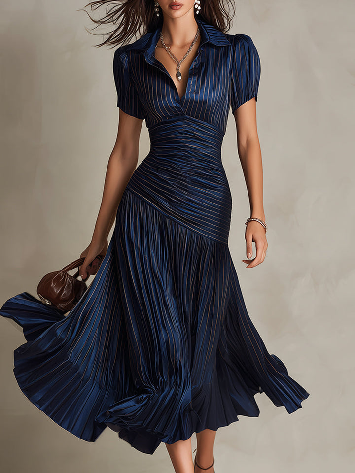 Adriana - Abito Midi in Satin a Righe Retro