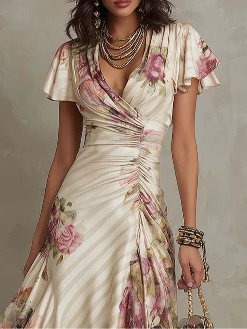 Alba | Elegante Abito Midi Drappeggiato a Fiori