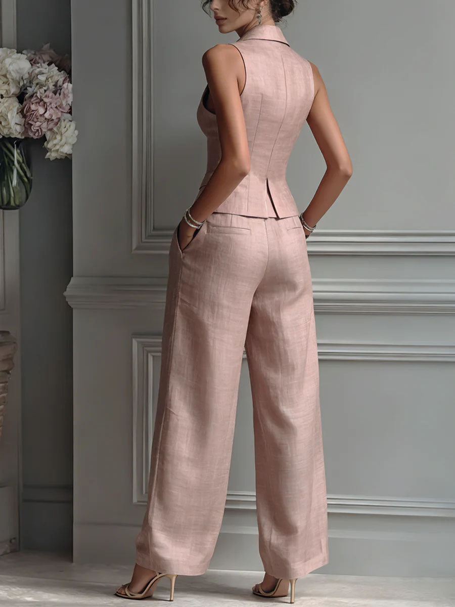 Completo donna due pezzi con scollo a V e bottoni