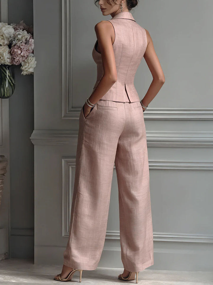 Completo donna due pezzi con scollo a V e bottoni