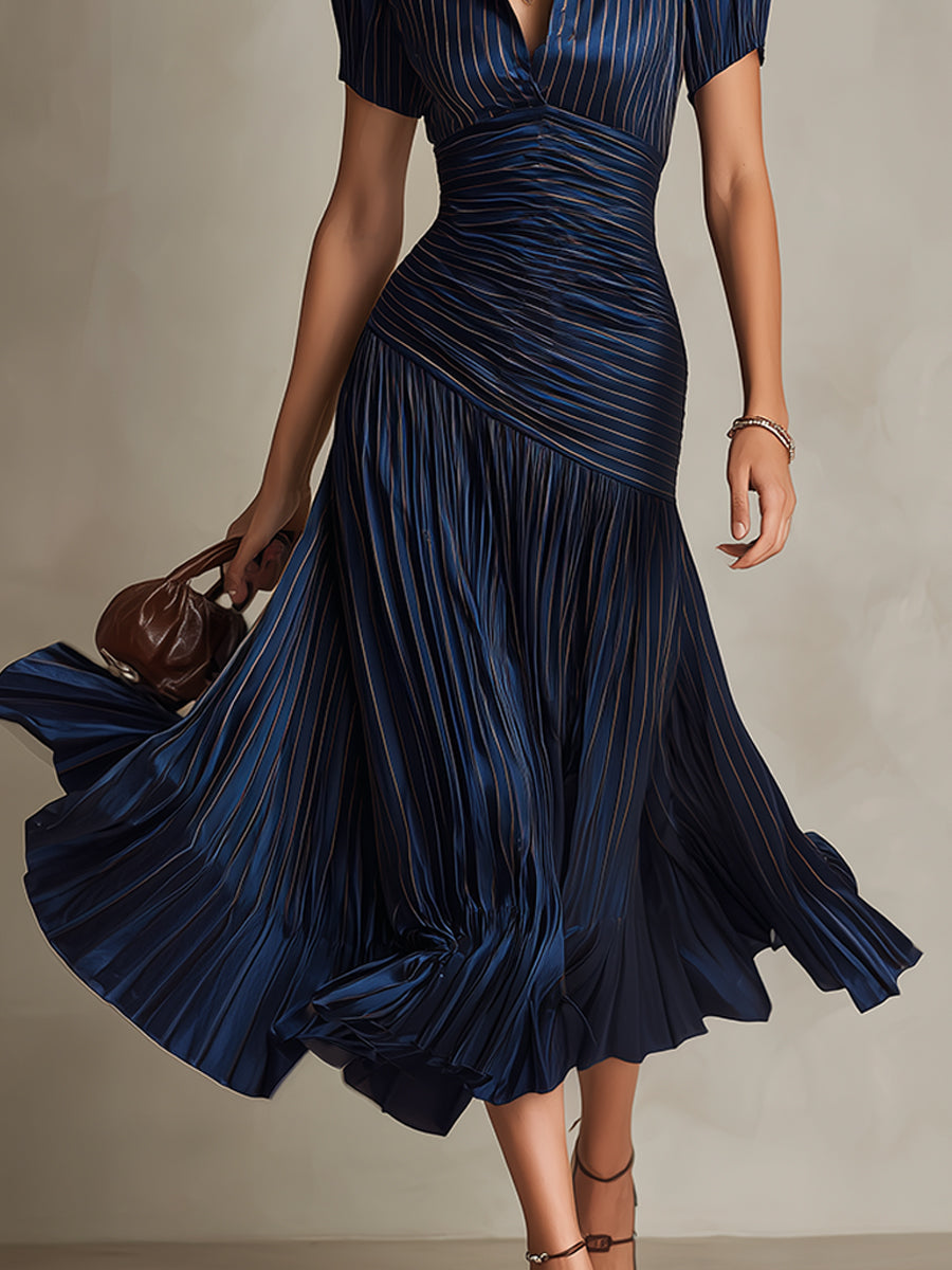Adriana - Abito Midi in Satin a Righe Retro