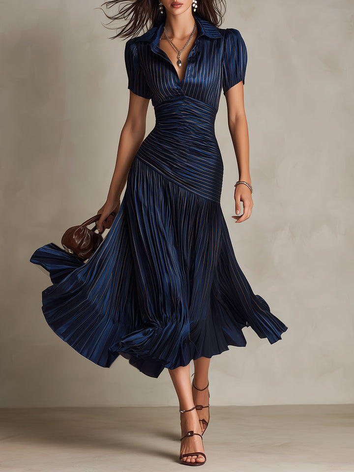 Adriana - Abito Midi in Satin a Righe Retro