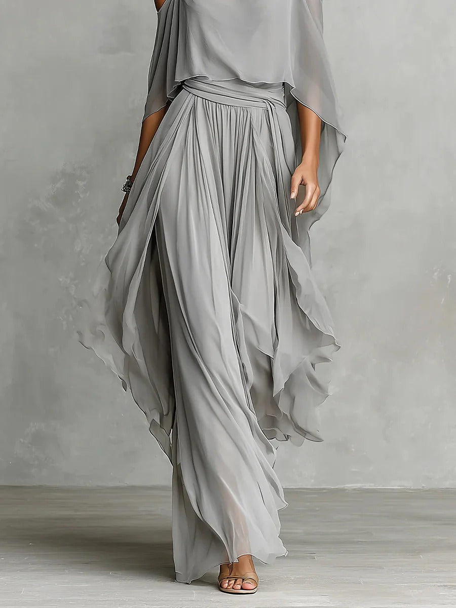 Isabela | Set grigio fluido con top a spaghetto e pantaloni leggeri