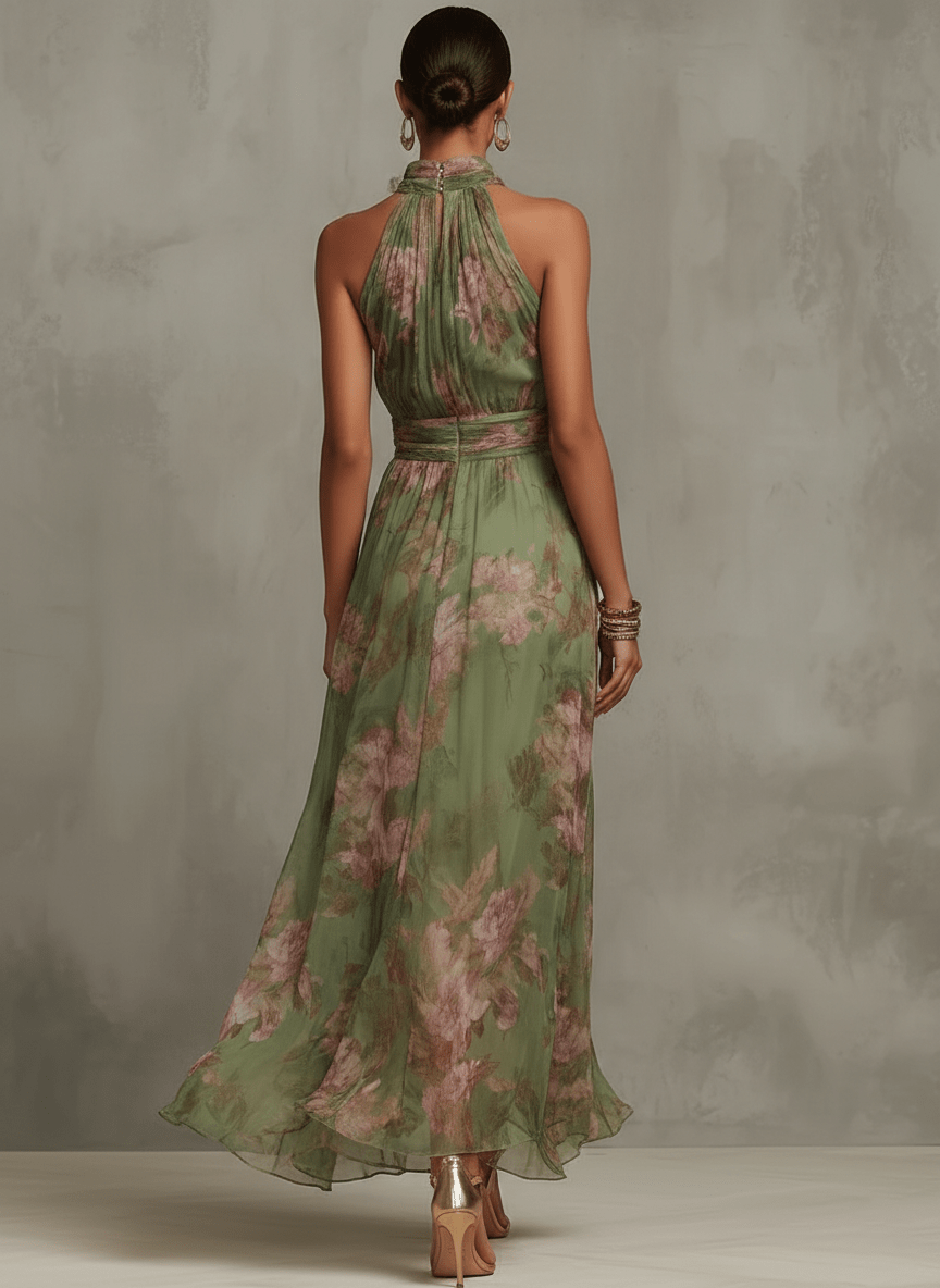 Livia : Elegante maxi abito floreale con cavezza