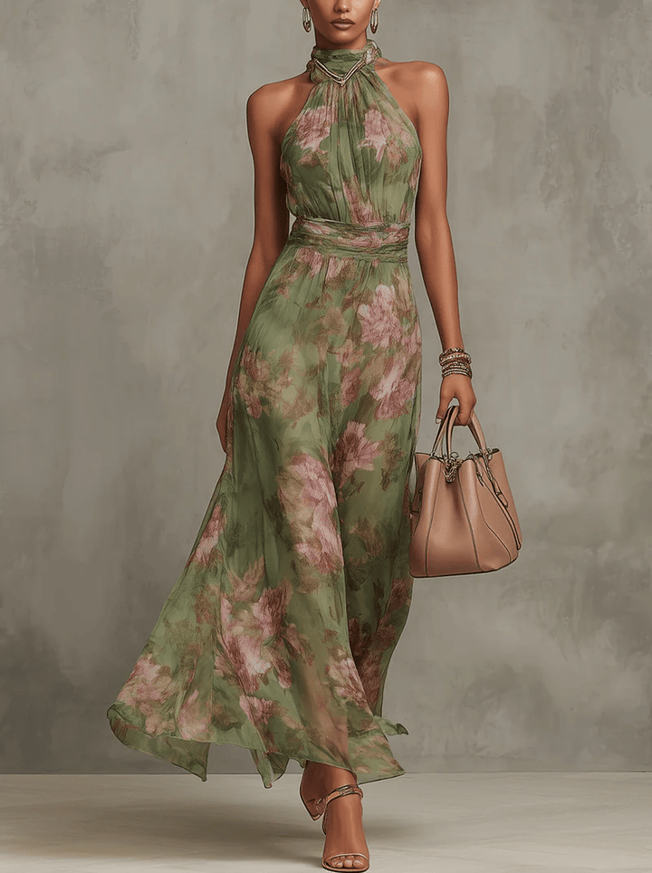 Livia : Elegante maxi abito floreale con cavezza