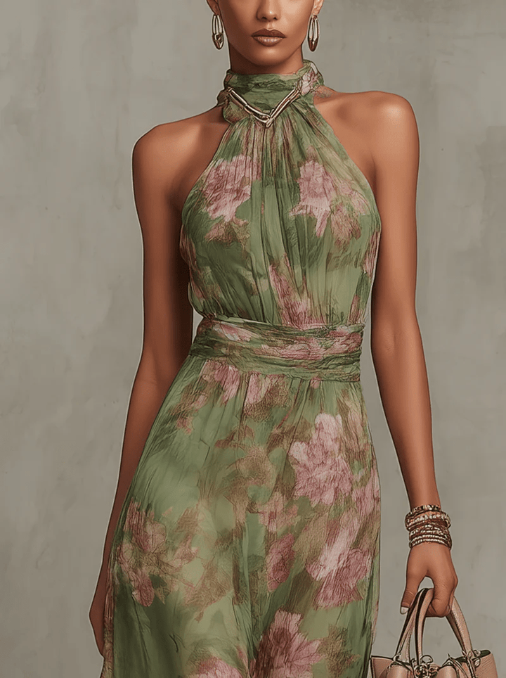 Livia : Elegante maxi abito floreale con cavezza