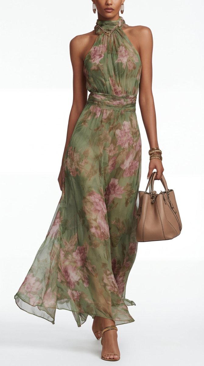 Livia : Elegante maxi abito floreale con cavezza