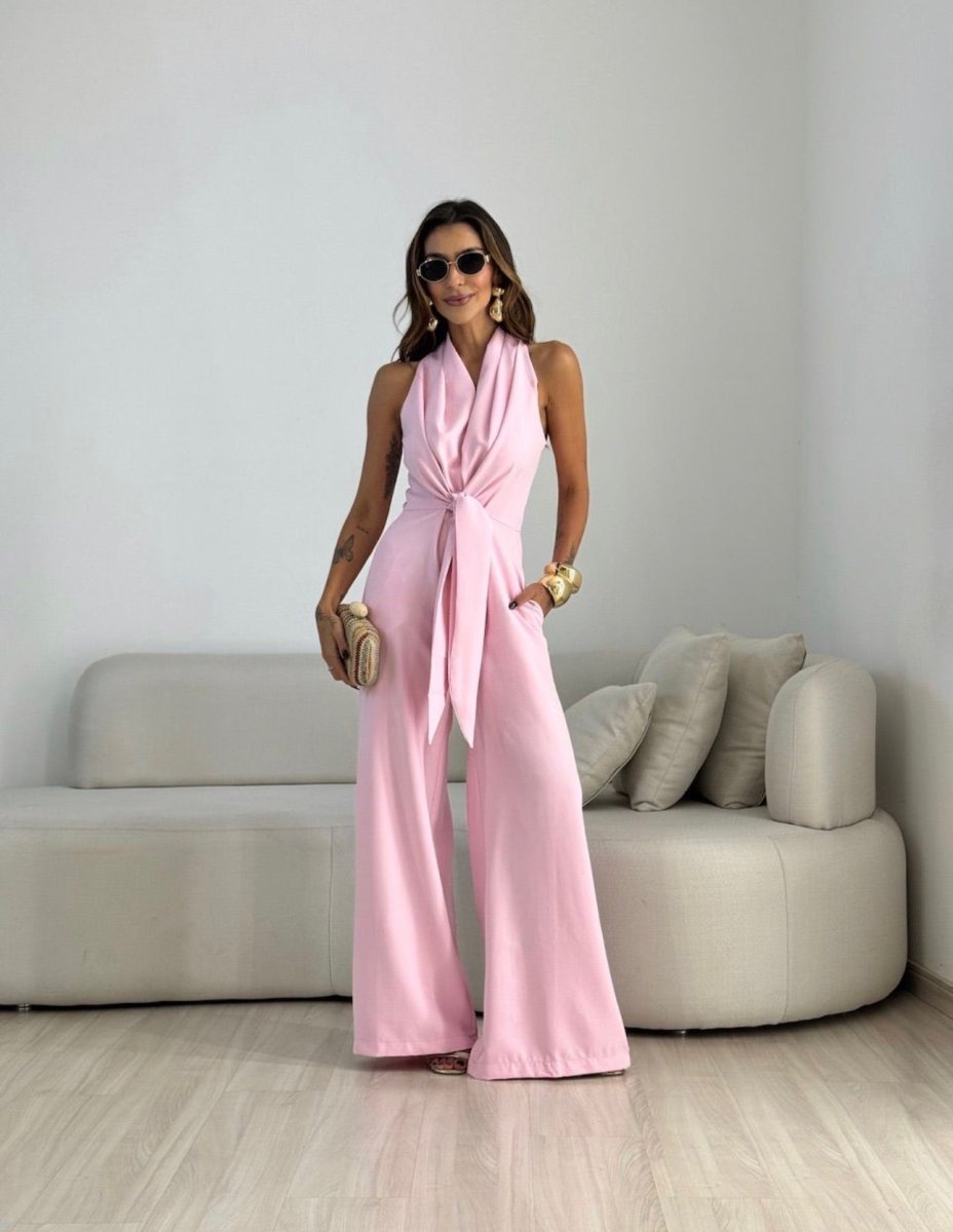Set senza maniche con allacciatura al collo e pantaloni casual a gamba larga