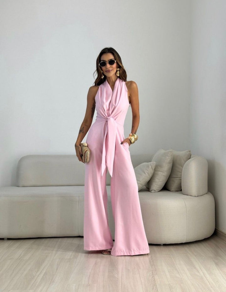 Set senza maniche con allacciatura al collo e pantaloni casual a gamba larga